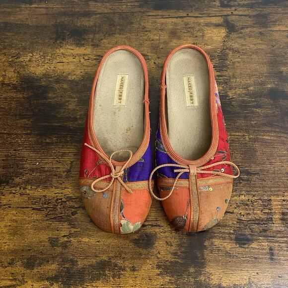Naked Feet Flats Loafers‎ Womens Sz 8M Orange Red Blue Sequins Boho - Picture 1 of 12